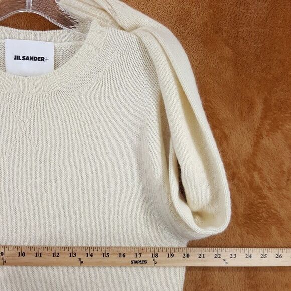 JIL SANDER Sweater Mens Size 48 Ivory Pullover Crew Side Slit Wool Mohair $1350 - Picture 8 of 10